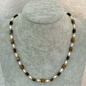 Tiger Eye Pearls Beaded Necklace